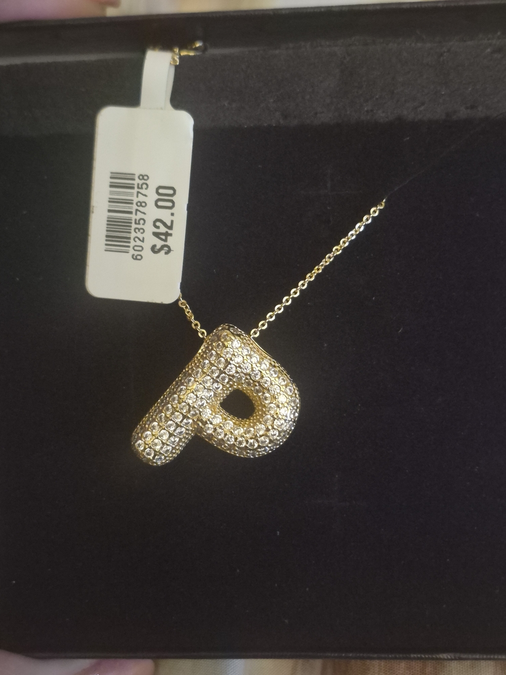 Gold Pavé Crystal Initial 'P' Pendant Necklace